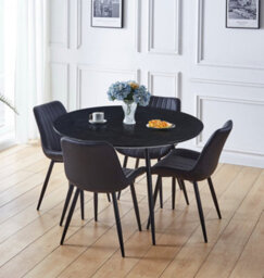 Hallowood Furniture Cullompton Large Black Round Dining Table (1.2M) With 4 Black Bonded Leather Chairs - thumbnail 1