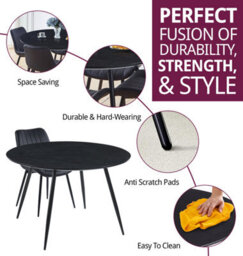 Hallowood Furniture Cullompton Large Black Round Dining Table (1.2M) With 4 Black Bonded Leather Chairs - thumbnail 2