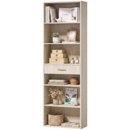 Tall Bookcase With Cubes, 7 Tier Bookshelf With Drawer, Oak - thumbnail 4