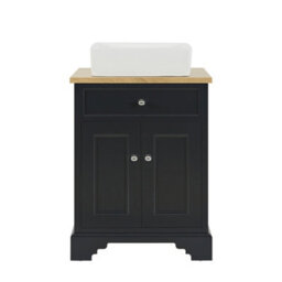 Homestylestore 645mm Black Grey And Oak Bathroom Vanity Unit With Square Countertop Basin And Chrome Square Handles - thumbnail 2