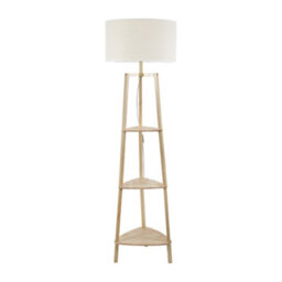 Valuelights Hiru Natural 3 Tier Shelf Floor Lamp With White Trim Linen Shade - thumbnail 2