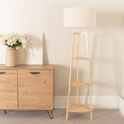Valuelights Hiru Natural 3 Tier Shelf Floor Lamp With White Trim Linen Shade - thumbnail 3