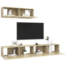 Berkfield Tv Cabinets 3 Pcs Sonoma Oak Engineered Wood - thumbnail 3