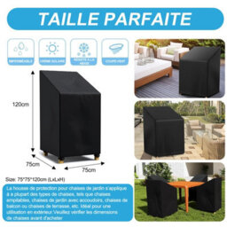 Garden Chair Cover, Protective Cover For Stackable Chairs With Rope And Buckle, Waterproof, Uv Resistant - Black (75 75 120Cm) - thumbnail 2