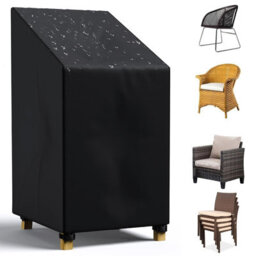 Garden Chair Cover, Protective Cover For Stackable Chairs With Rope And Buckle, Waterproof, Uv Resistant - Black (75 75 120Cm) - thumbnail 1