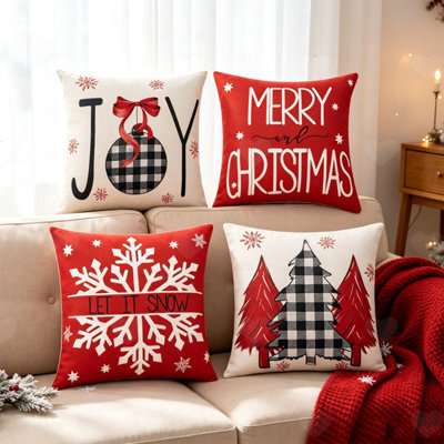 Amorly 4Pcs 18X18Inch Farmhouse Style Christmas Pillow Covers, Red Festive Throw Cushion Slipcovers For Bedroom, Sofa, Xmas Decorations - image 1