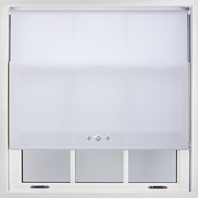 FURNISHED Trimmable Roller Blind With Triple Diamond Chrome Eyelet And Metal Fittings - White Daylight Shade (W)155Cm X (L)210Cm