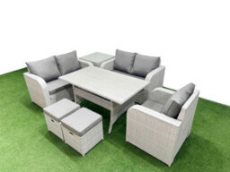 Fimous High Back Poly Rattan Garden Furniture Set Reclining Chair Loveseat Sofa Indoor Outdoor Set 2 Stool Side Table - thumbnail 2