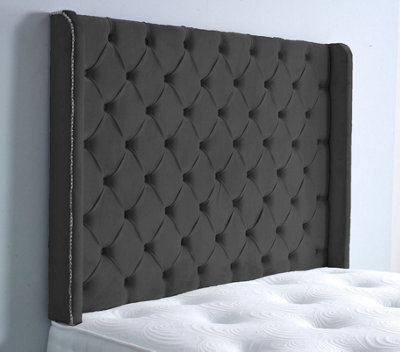 "Adore Designs Chesterfield Winged Plush Velvet 4Ft Small Double 36"" Headboard - Black"