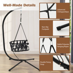 Costway Hanging Swing Chair With Stand Indoor Outdoor Hammock Chair W/ Cozy Seat & Back Cushion - thumbnail 8