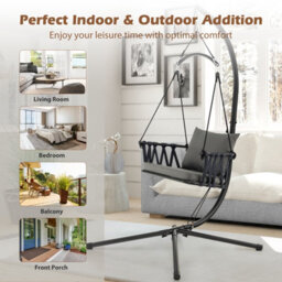 Costway Hanging Swing Chair With Stand Indoor Outdoor Hammock Chair W/ Cozy Seat & Back Cushion - thumbnail 9