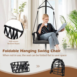 Costway Hanging Swing Chair With Stand Indoor Outdoor Hammock Chair W/ Cozy Seat & Back Cushion - thumbnail 6