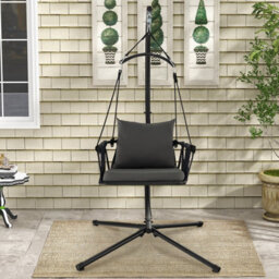 Costway Hanging Swing Chair With Stand Indoor Outdoor Hammock Chair W/ Cozy Seat & Back Cushion - thumbnail 3