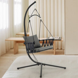 Costway Hanging Swing Chair With Stand Indoor Outdoor Hammock Chair W/ Cozy Seat & Back Cushion - thumbnail 1