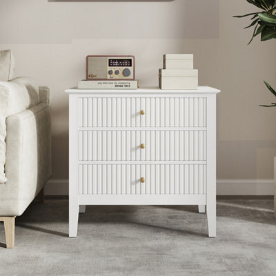 Melody Maison Large 3 Drawer Bedside Table - Hales White Range - image 1
