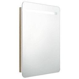 Berkfield Led Bathroom Mirror Cabinet White And Oak 60X11X80 Cm - thumbnail 2