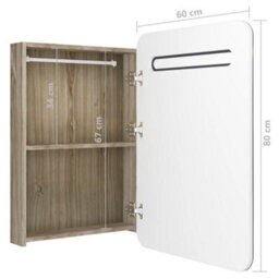 Berkfield Led Bathroom Mirror Cabinet White And Oak 60X11X80 Cm - thumbnail 7