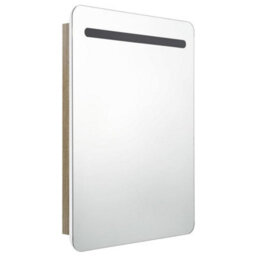 Berkfield Led Bathroom Mirror Cabinet White And Oak 60X11X80 Cm - thumbnail 3