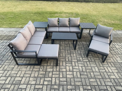 Fimous Aluminium 8 Pieces Garden Furniture Set With Cushions 9 Seater Outdoor Patio Lounge Sofa Set With Armchair 2 Footstools - image 1