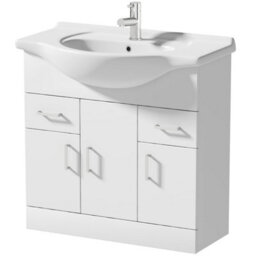 Affine 850mm Bathroom Vanity Unit & Basin Sink Floorstanding Gloss White Tap + Waste - thumbnail 3