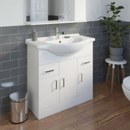 Affine 850mm Bathroom Vanity Unit & Basin Sink Floorstanding Gloss White Tap + Waste - thumbnail 2