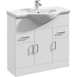 Affine 850mm Bathroom Vanity Unit & Basin Sink Floorstanding Gloss White Tap + Waste - thumbnail 4