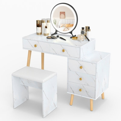 Costway Dressing Table With Lights Makeup Vanity Set W/ Removable Mirror-White - image 1