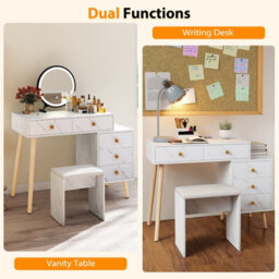 Costway Dressing Table With Lights Makeup Vanity Set W/ Removable Mirror-White - thumbnail 8