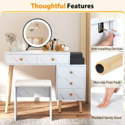 Costway Dressing Table With Lights Makeup Vanity Set W/ Removable Mirror-White - thumbnail 9