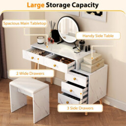 Costway Dressing Table With Lights Makeup Vanity Set W/ Removable Mirror-White - thumbnail 6