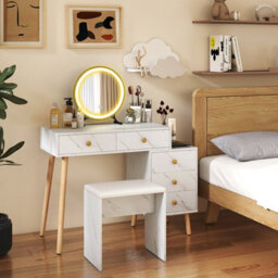 Costway Dressing Table With Lights Makeup Vanity Set W/ Removable Mirror-White - thumbnail 4