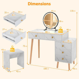 Costway Dressing Table With Lights Makeup Vanity Set W/ Removable Mirror-White - thumbnail 2