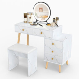 Costway Dressing Table With Lights Makeup Vanity Set W/ Removable Mirror-White