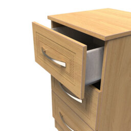 Stafford 3 Drawer Bedside Cabinet In Modern Oak (Ready Assembled) - thumbnail 5