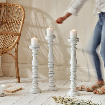 White Carved Wooden Candle Holder - image 1