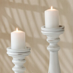 White Carved Wooden Candle Holder - thumbnail 2