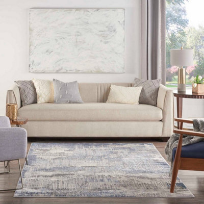Blue Grey Abstract Modern Luxurious Rug For Dining Room Bedroom & Living Room-66 X 229Cm (Runner) - image 1