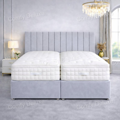 Comfy Deluxe 5Ft Kingsize Zip Link 6X3 Length Silver Plush Divan Bed Full Set 4 Drawers - image 1