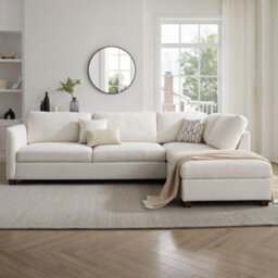 Home Detail Ben Right-Hand Facing Corner Sofa With Footstool, Cream Chenille - thumbnail 2