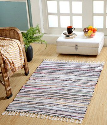 Second Nature Online Festival Recycled Cotton Blend Rag Rug In Varied Colourways Indoor And Outdoor Use / 120 Cm X 180 Cm / Pastel - image 1