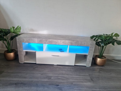 Kosy Koala Tv Cabinets, Led Unit Stand Matt Body High Gloss Door With Rgb Led Lights Storage Stone Grey Effect - image 1