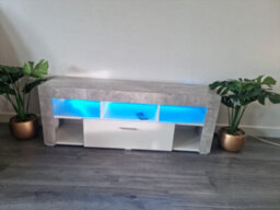 Kosy Koala Tv Cabinets, Led Unit Stand Matt Body High Gloss Door With Rgb Led Lights Storage Stone Grey Effect