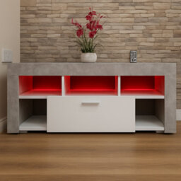 Kosy Koala Tv Cabinets, Led Unit Stand Matt Body High Gloss Door With Rgb Led Lights Storage Stone Grey Effect - thumbnail 2