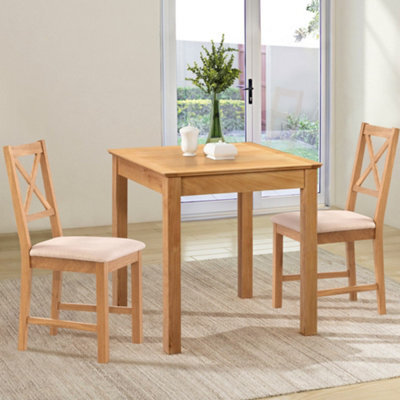 Hallowood Furniture Hereford Small Dining Table With 2 Cross Back Oak Chairs (Beige Seat) - image 1