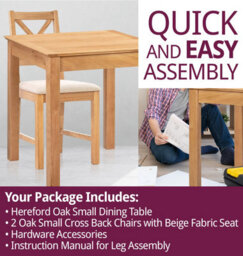 Hallowood Furniture Hereford Small Dining Table With 2 Cross Back Oak Chairs (Beige Seat) - thumbnail 7