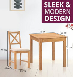 Hallowood Furniture Hereford Small Dining Table With 2 Cross Back Oak Chairs (Beige Seat) - thumbnail 3