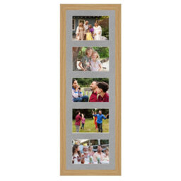 AK Frames 26X8 Light Oak Modern Multi Photo Frame With Silver Mount - Holds 5 Apertures (5X) 6X4 Photos
