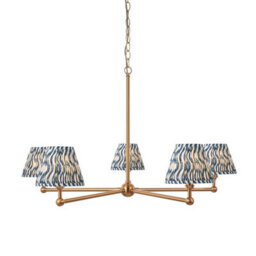 Luminosa Lighting Luminosa Santiago Brushed Aged Brass Plate Pendant Light With Marlin Blue Fabric Ripple Shade 16Cm 5X B22