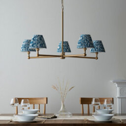 Luminosa Lighting Luminosa Santiago Brushed Aged Brass Plate Pendant Light With Marlin Blue Fabric Ripple Shade 16Cm 5X B22 - thumbnail 3