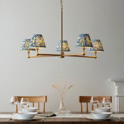 Luminosa Lighting Luminosa Santiago Brushed Aged Brass Plate Pendant Light With Marlin Blue Fabric Ripple Shade 16Cm 5X B22 - thumbnail 2